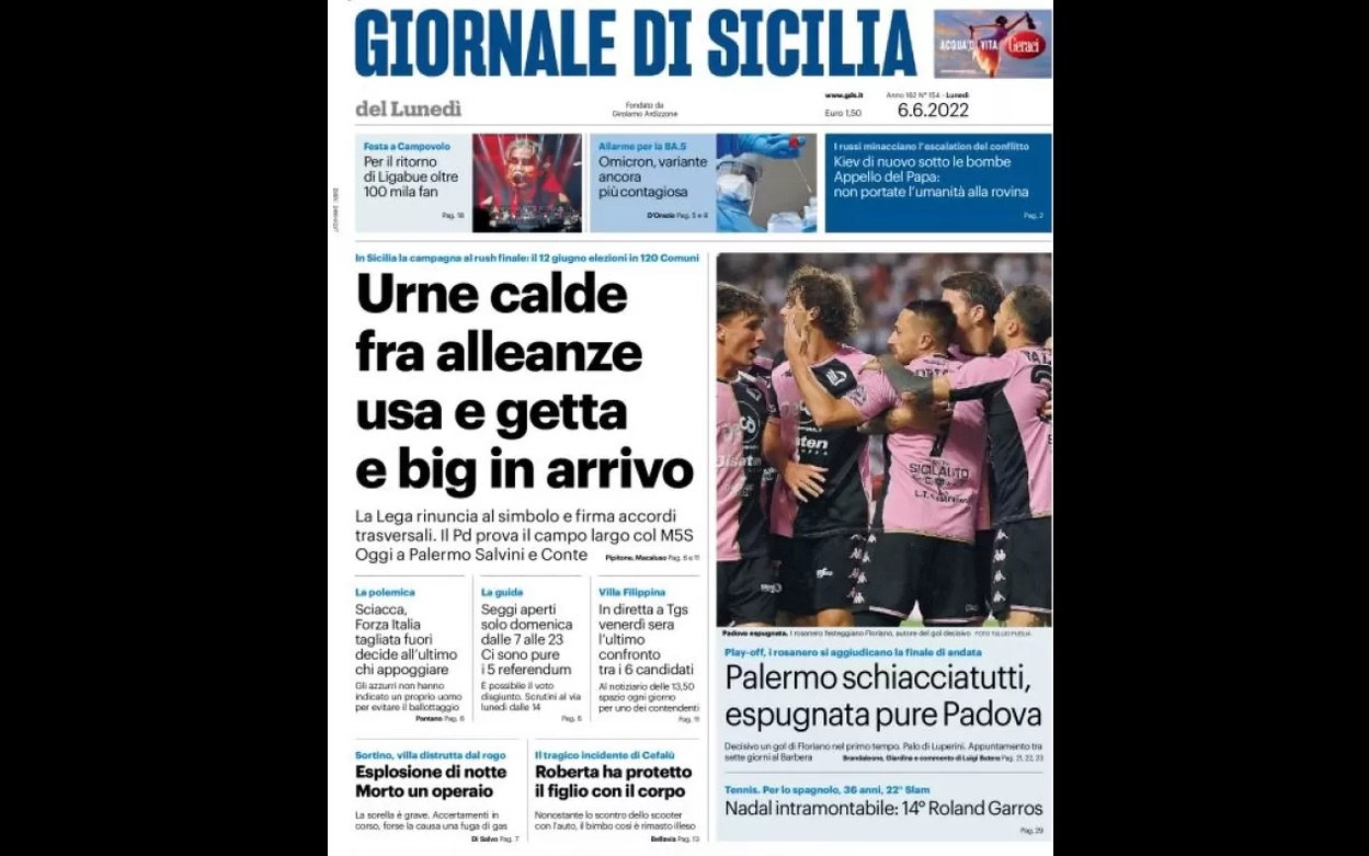 Prima Pagina, Giornale di Sicilia: “Palermo schiacciatutto, espugnata pure Padova”